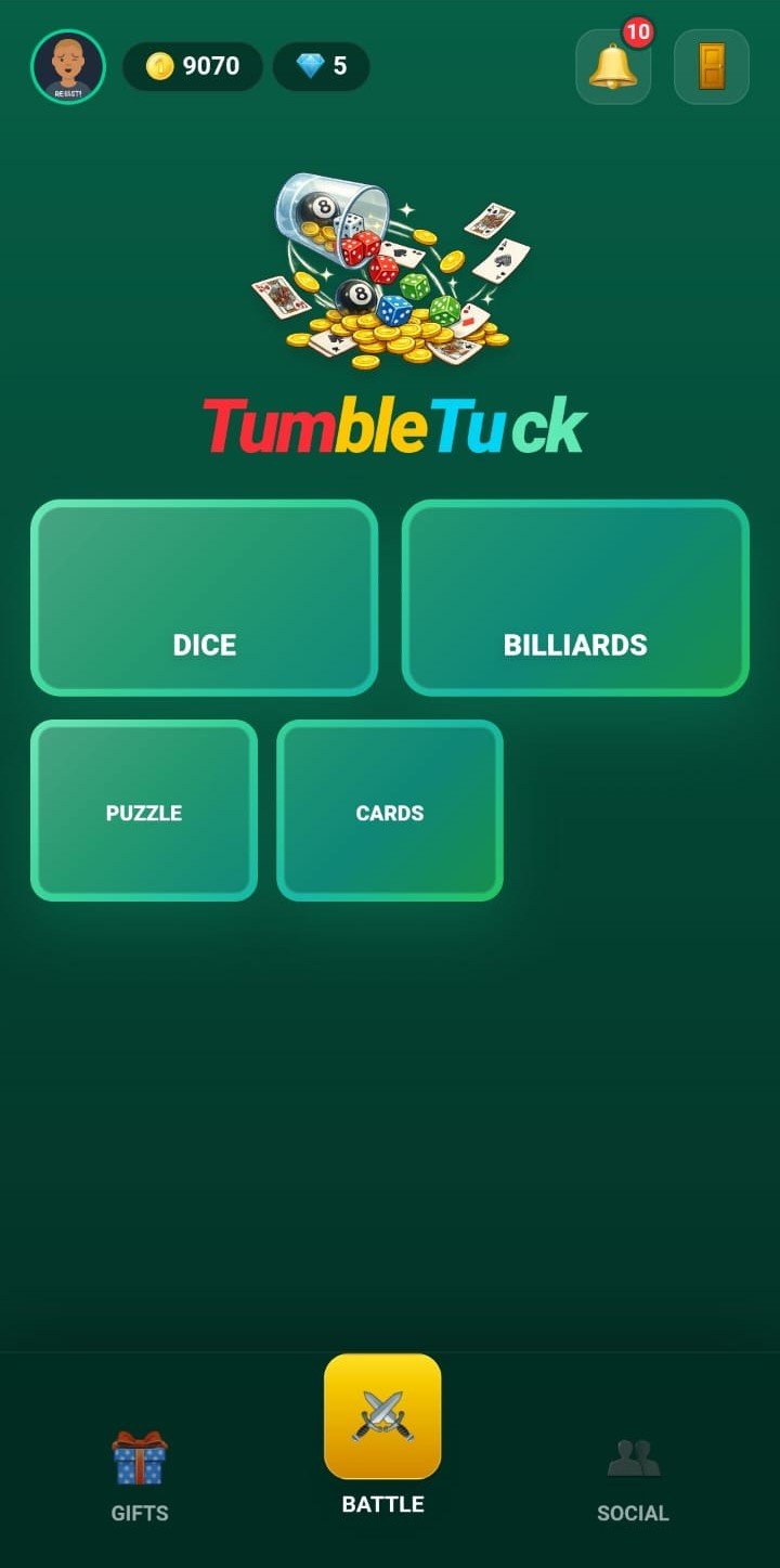 Select Category and Game screen
